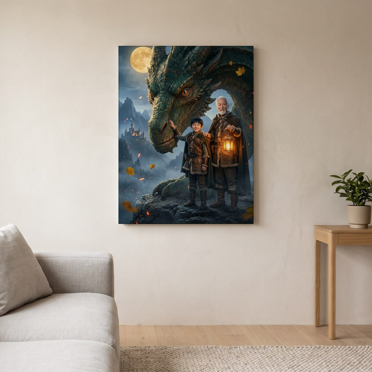 Personalized dragon tamer artwork shown on canvas