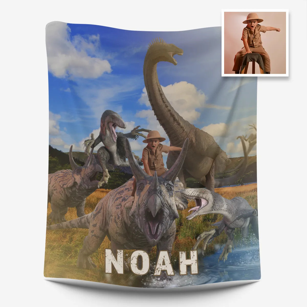 dino chaos personalized blanket with photo and name
