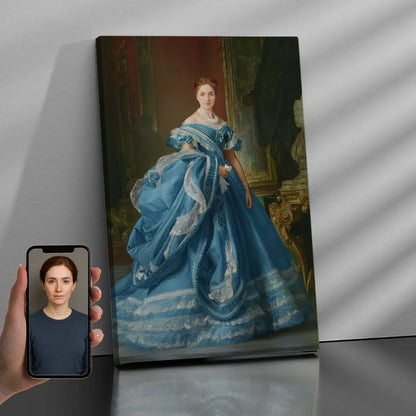 Custom royal queen portrait canvas mockup with hand 