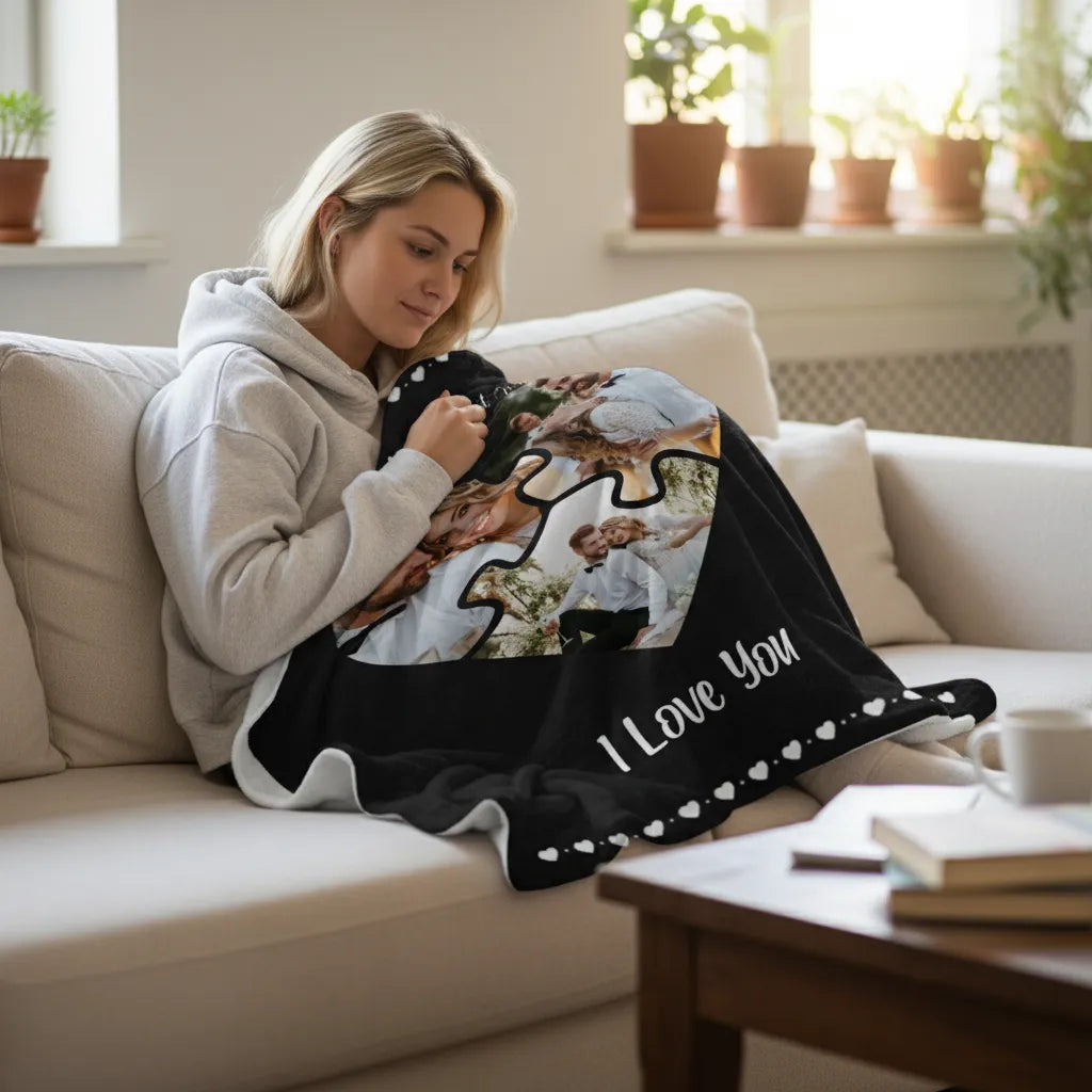 Valentines Blanket – Personalized Photo Heart Collage