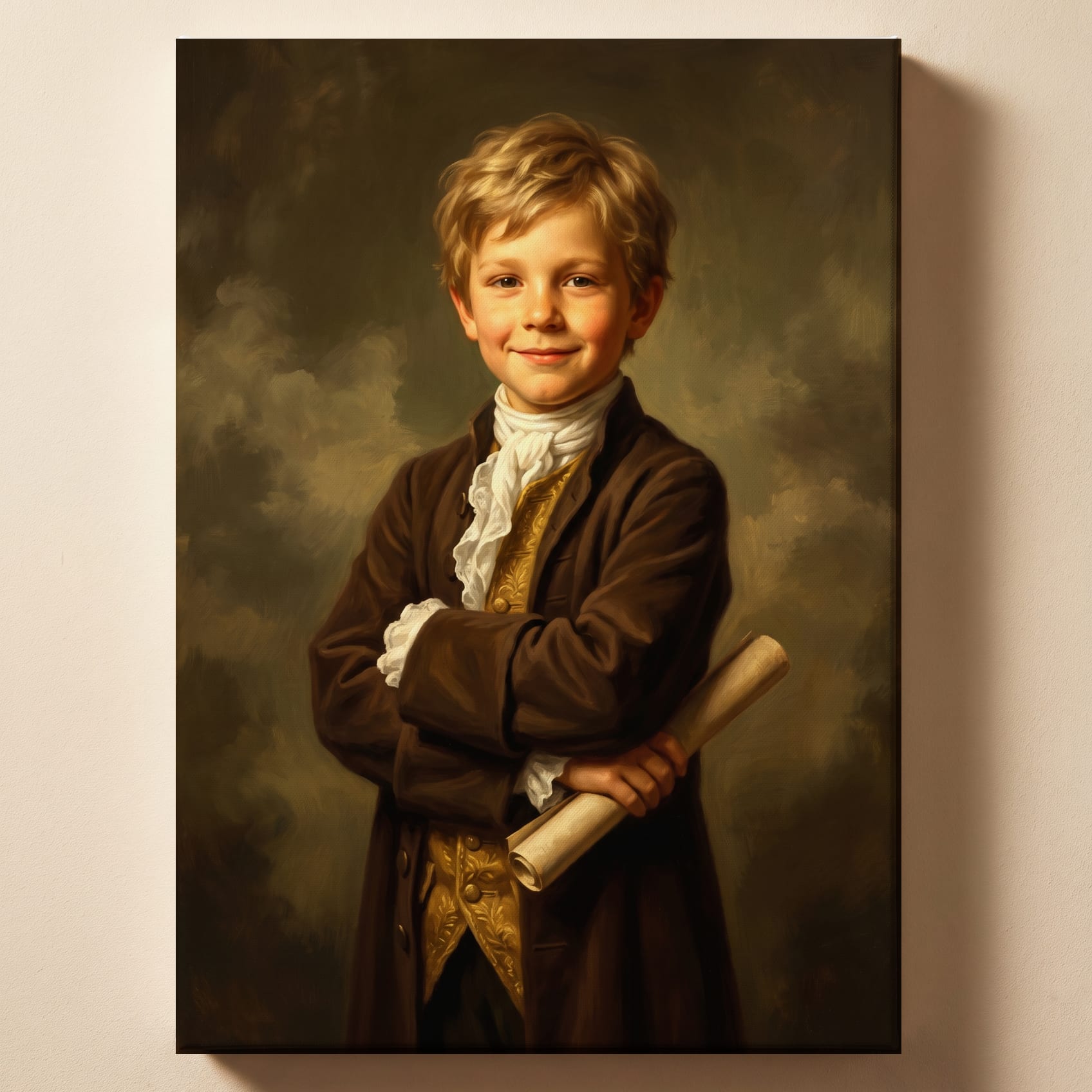 Personalized classical schoolmaster painting shown on canvas