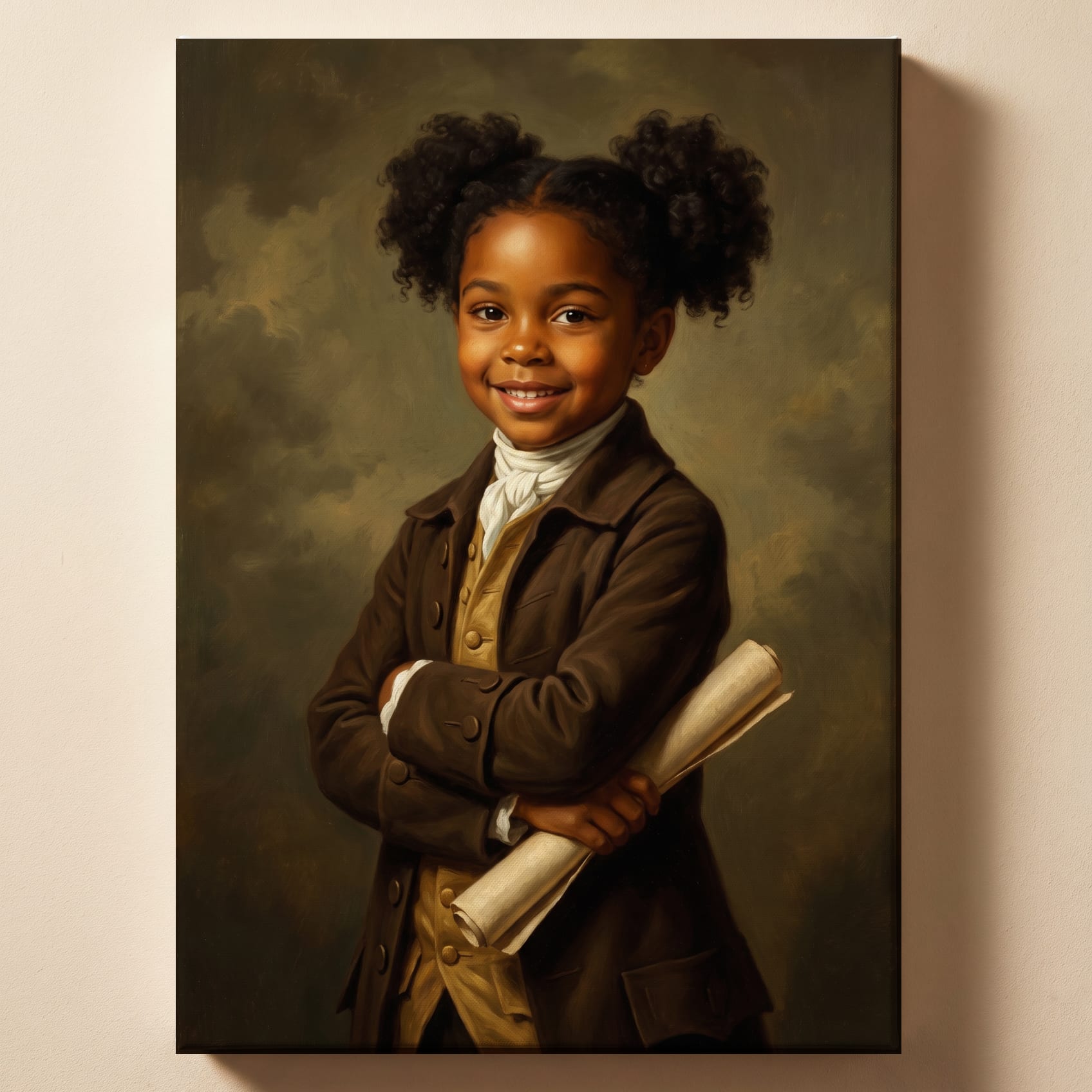 Personalized classical schoolmaster painting shown on canvas