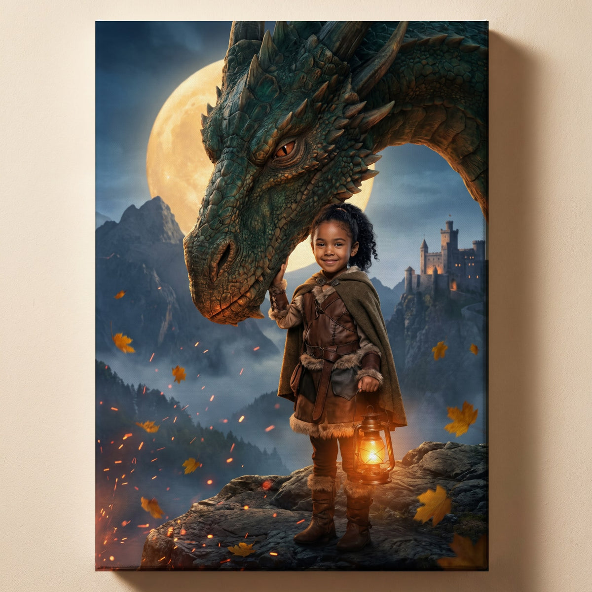 Personalized dragon tamer artwork shown on canvas