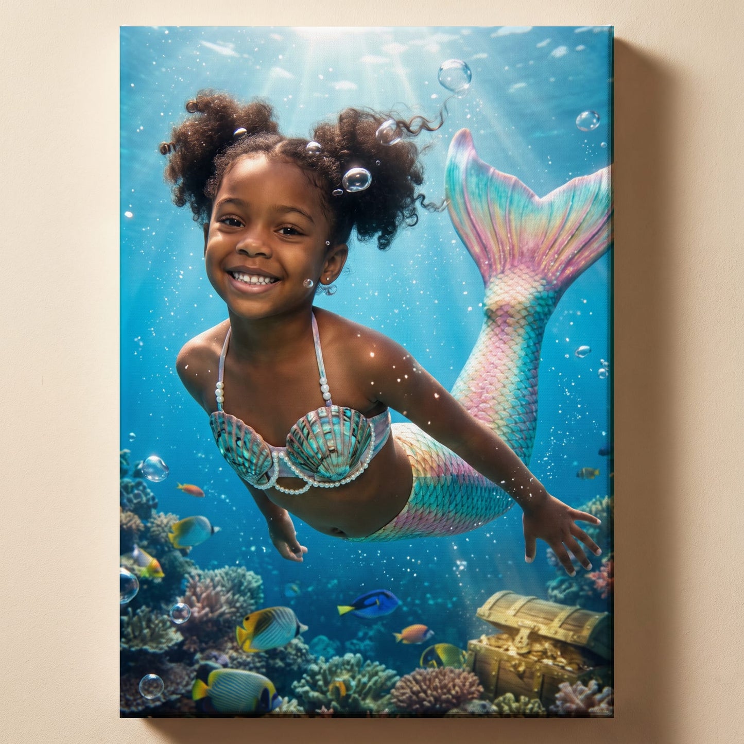 Personalized mermaid artwork shown on canvas