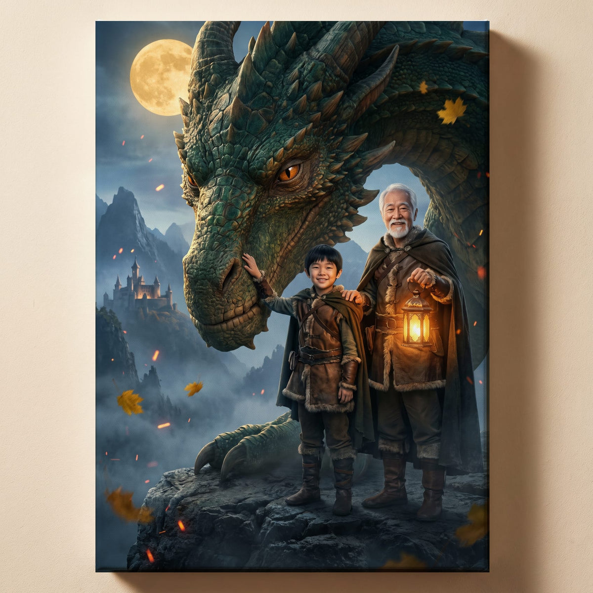 Personalized dragon tamer artwork shown on canvas
