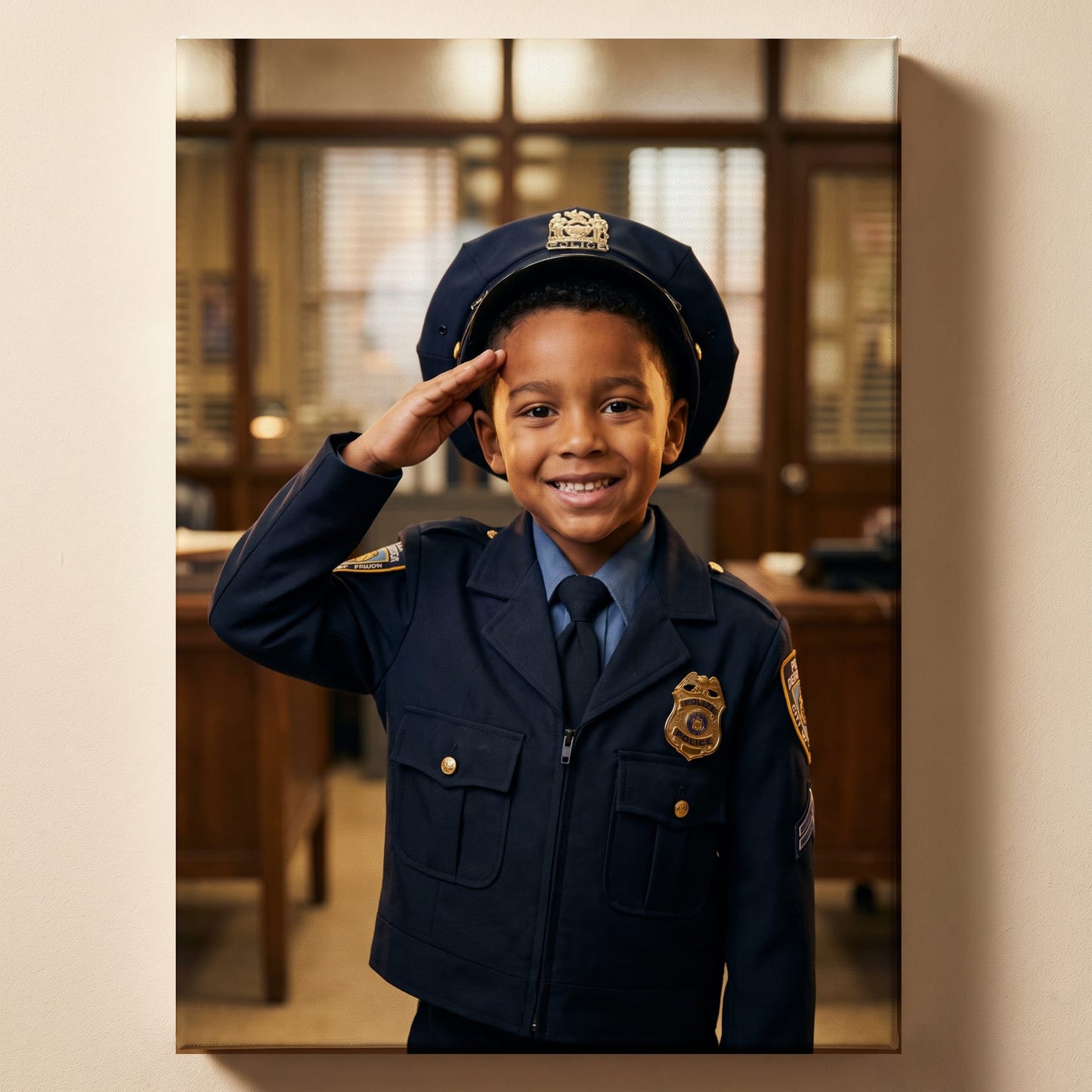Personalized police officer artwork shown on canvas