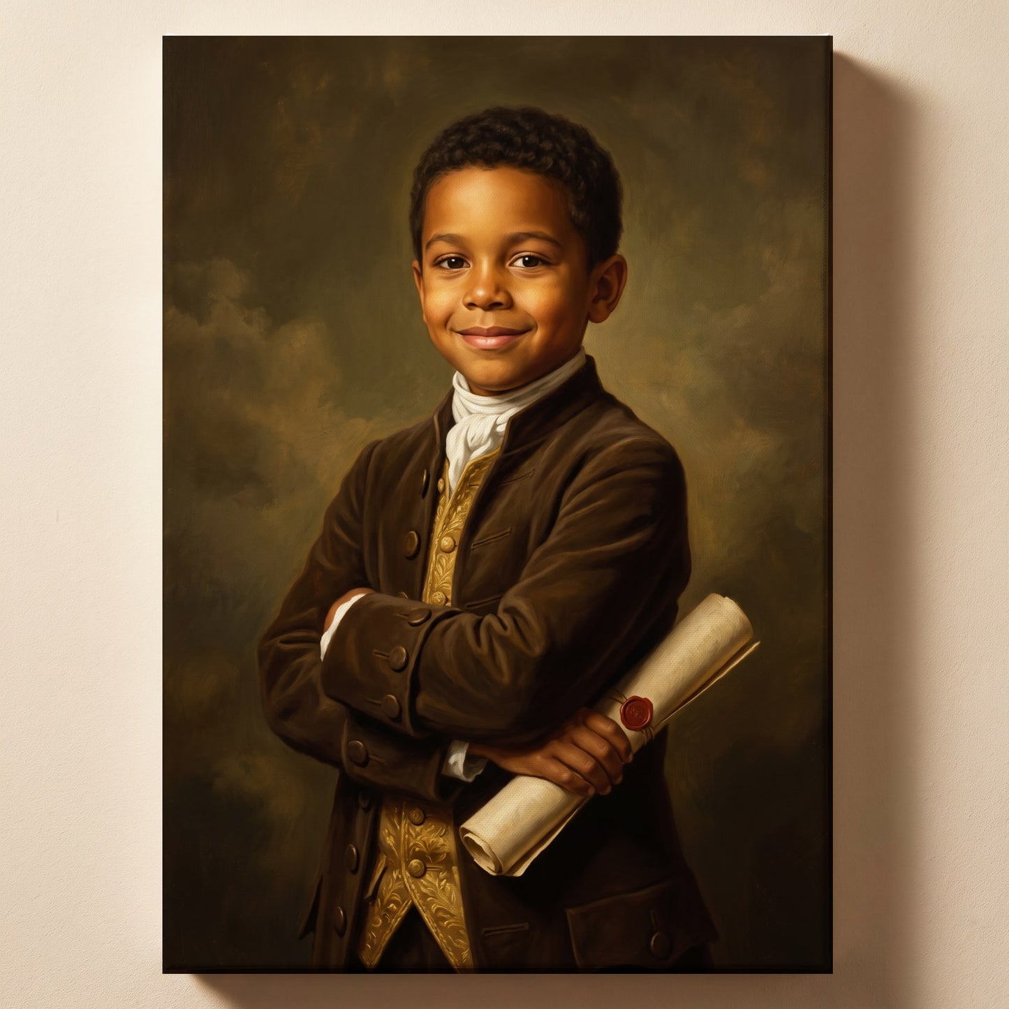 Personalized classical schoolmaster painting shown on canvas