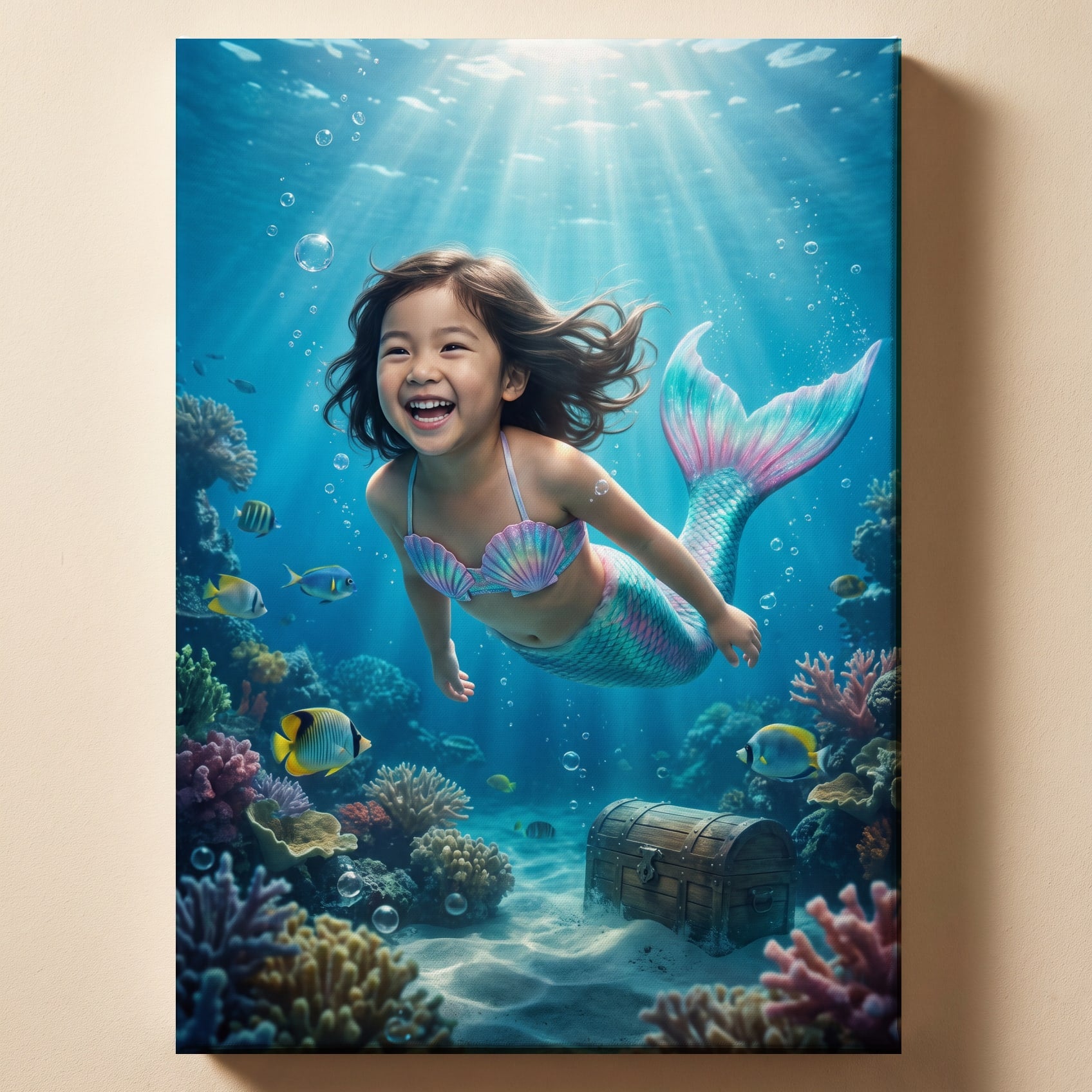 Personalized mermaid artwork shown on canvas