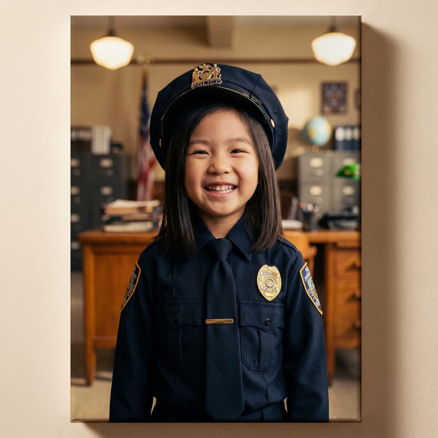 Personalized police officer artwork shown on canvas