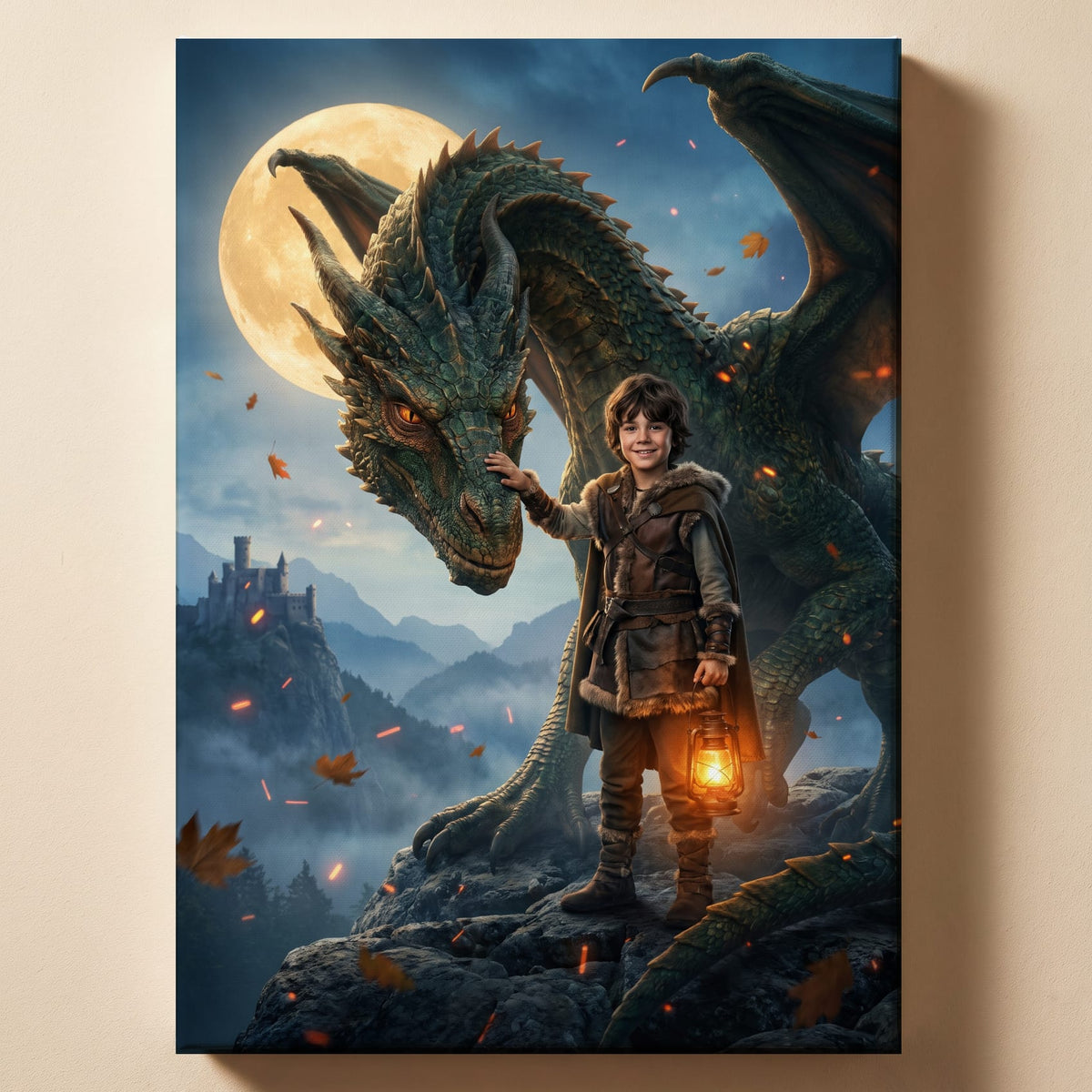 Personalized dragon tamer artwork shown on canvas