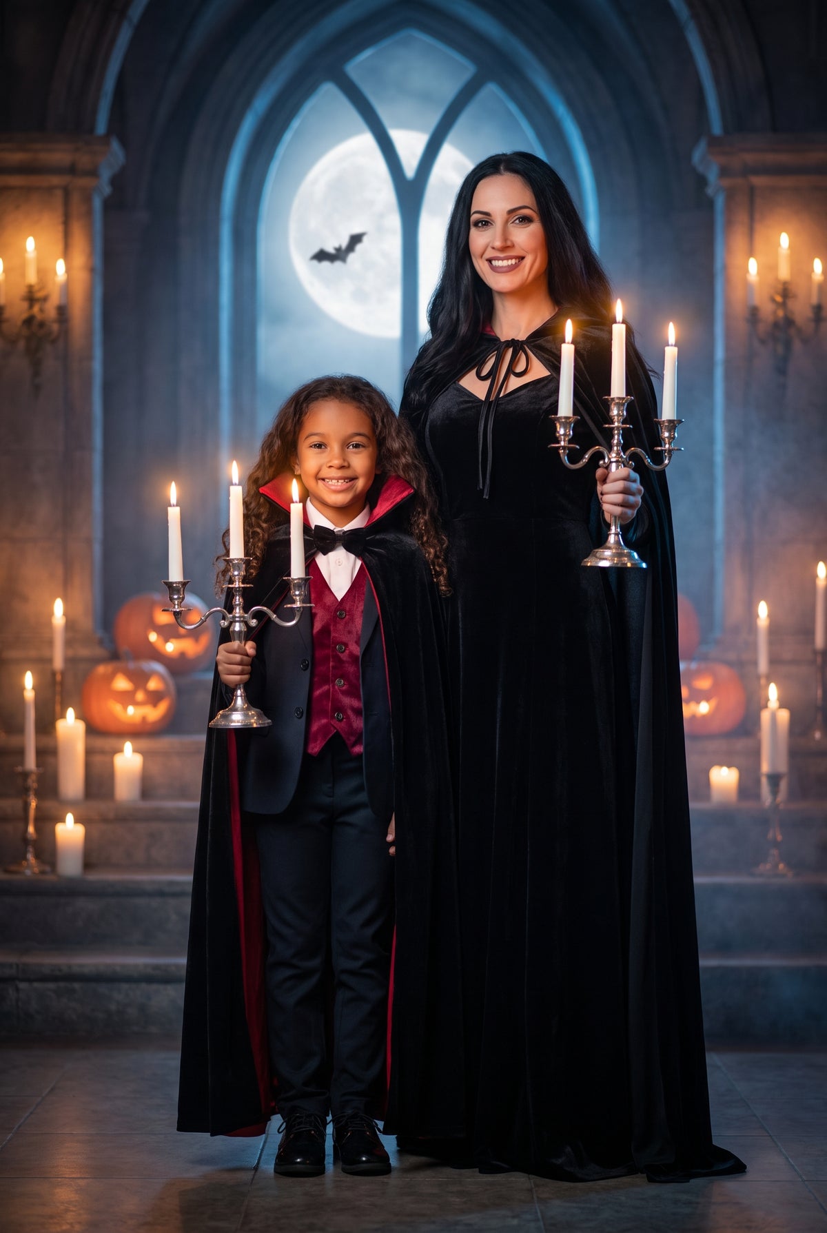 Personalized friendly vampire Halloween artwork shown on canvas