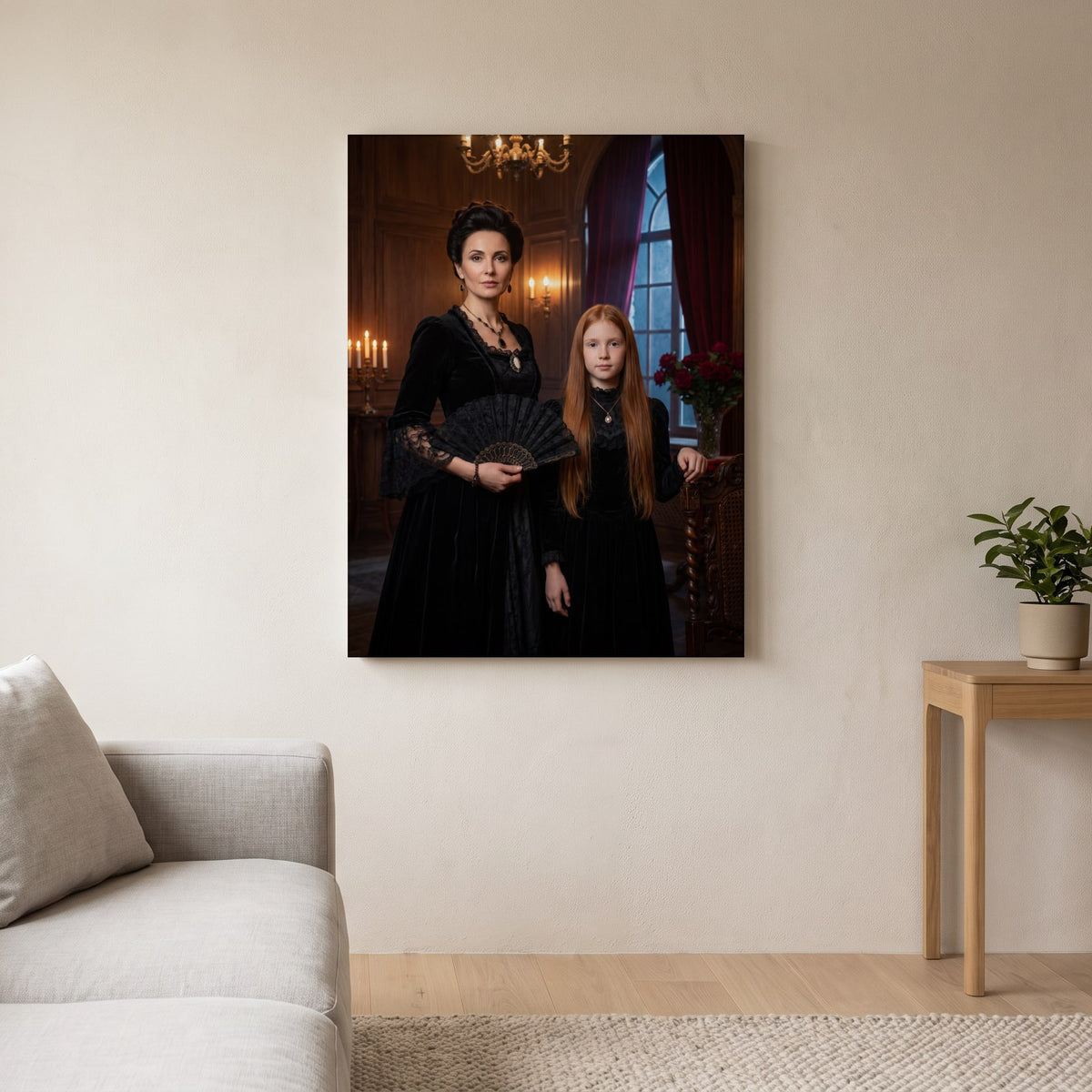 Personalized gothic glamour portrait shown on canvas