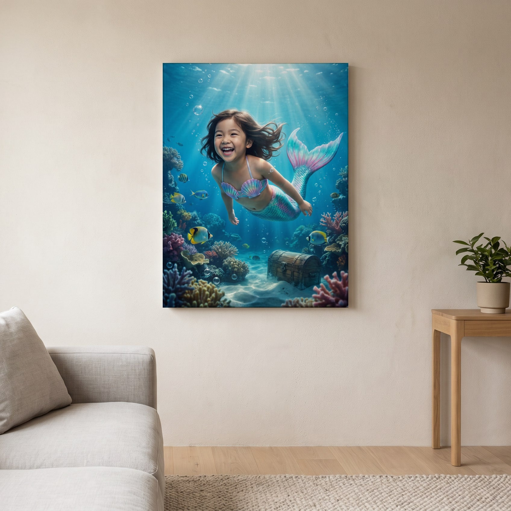 Personalized mermaid artwork shown on canvas