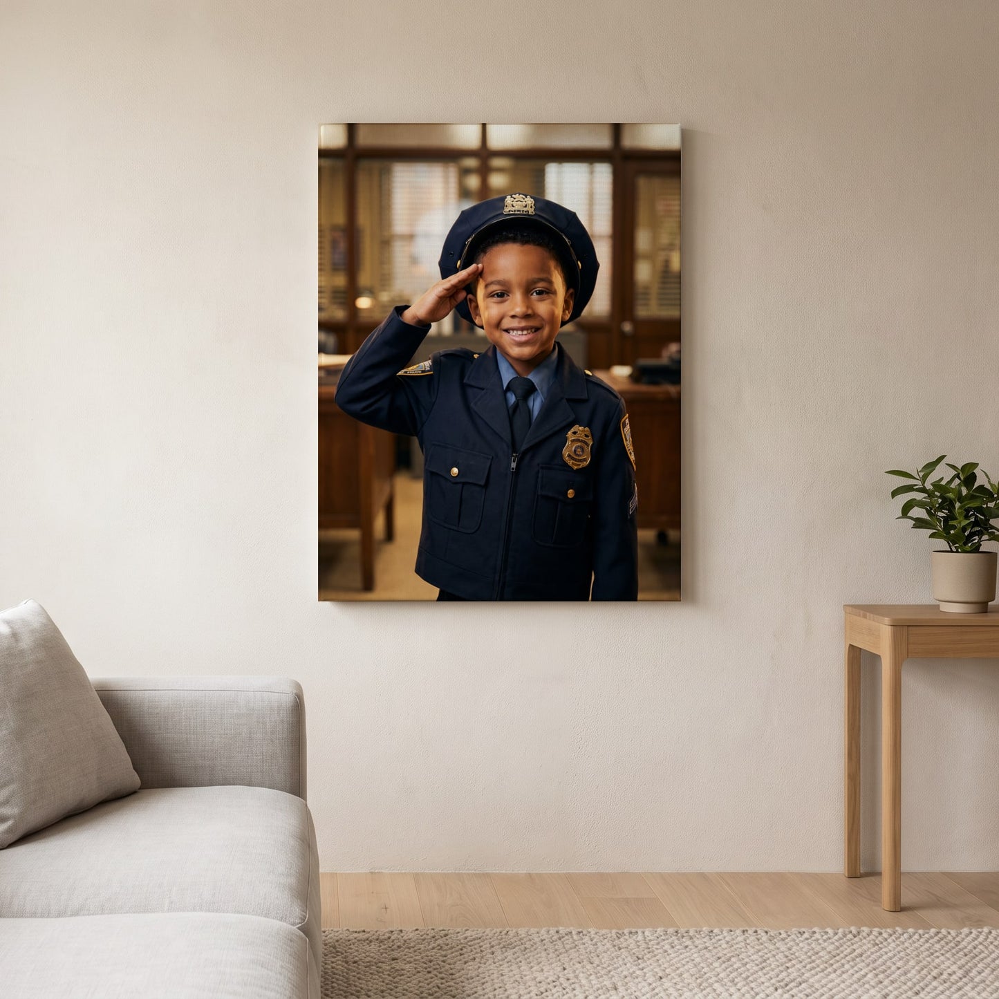 Personalized police officer artwork shown on canvas