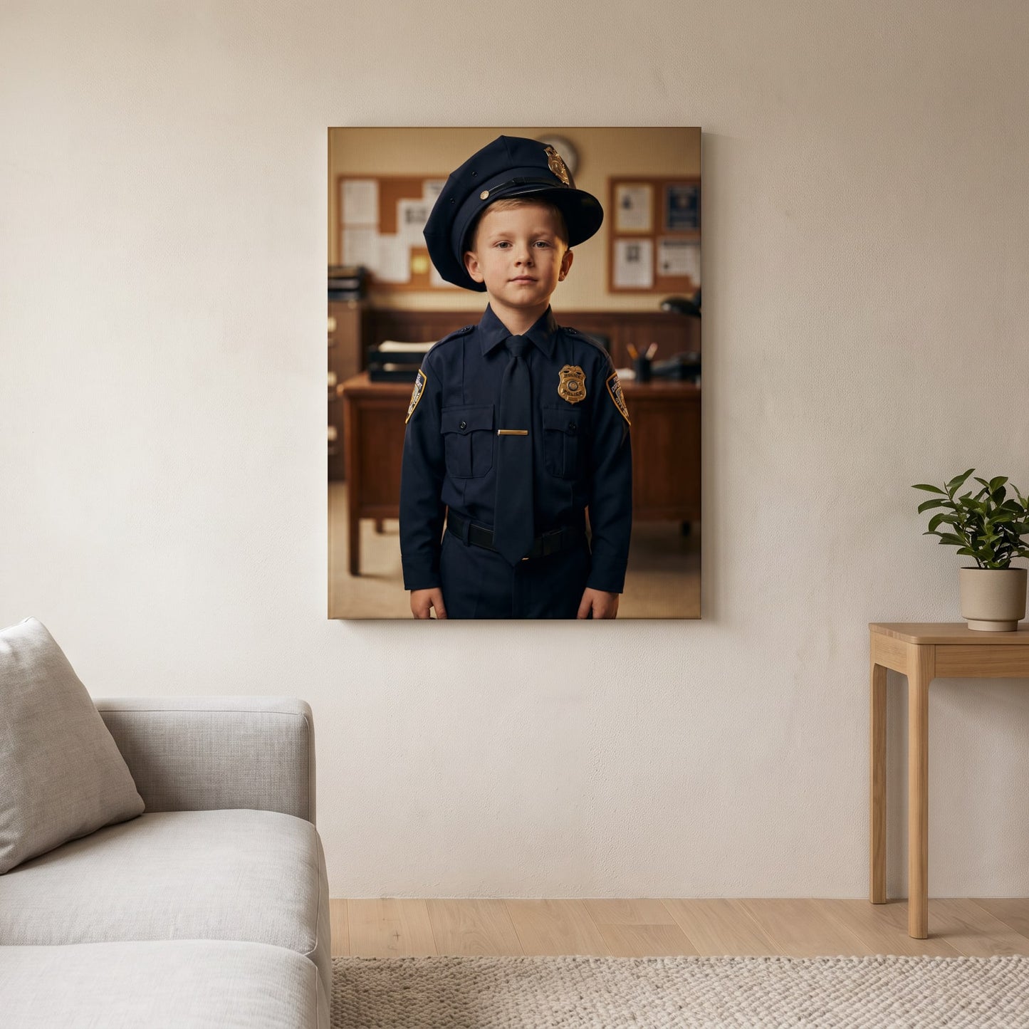 Personalized police officer artwork shown on canvas