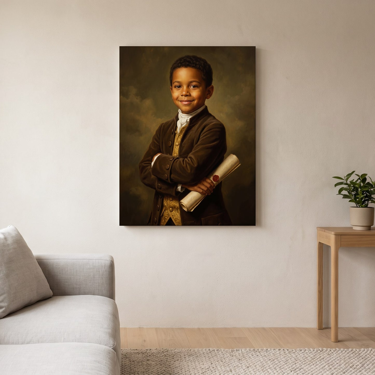 Personalized classical schoolmaster painting shown on canvas