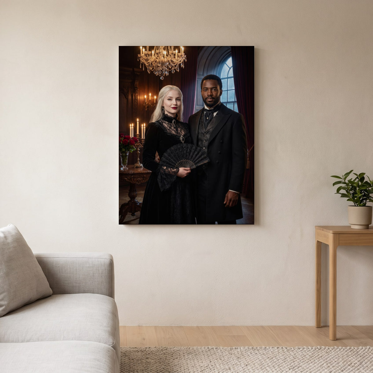 Personalized gothic glamour portrait shown on canvas
