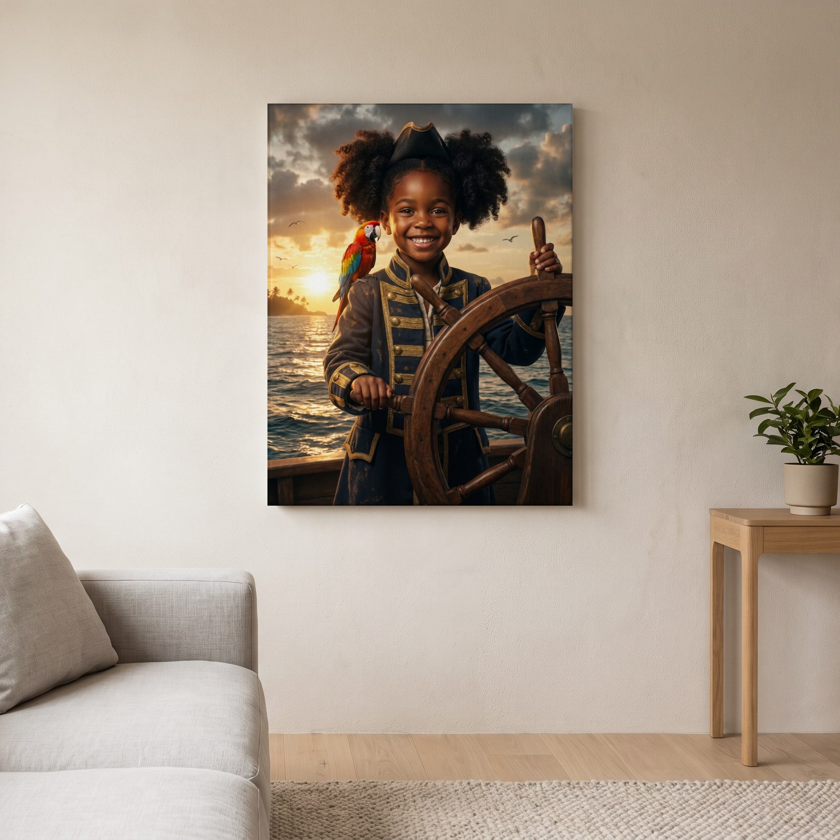 Personalized pirate captain artwork shown on canvas