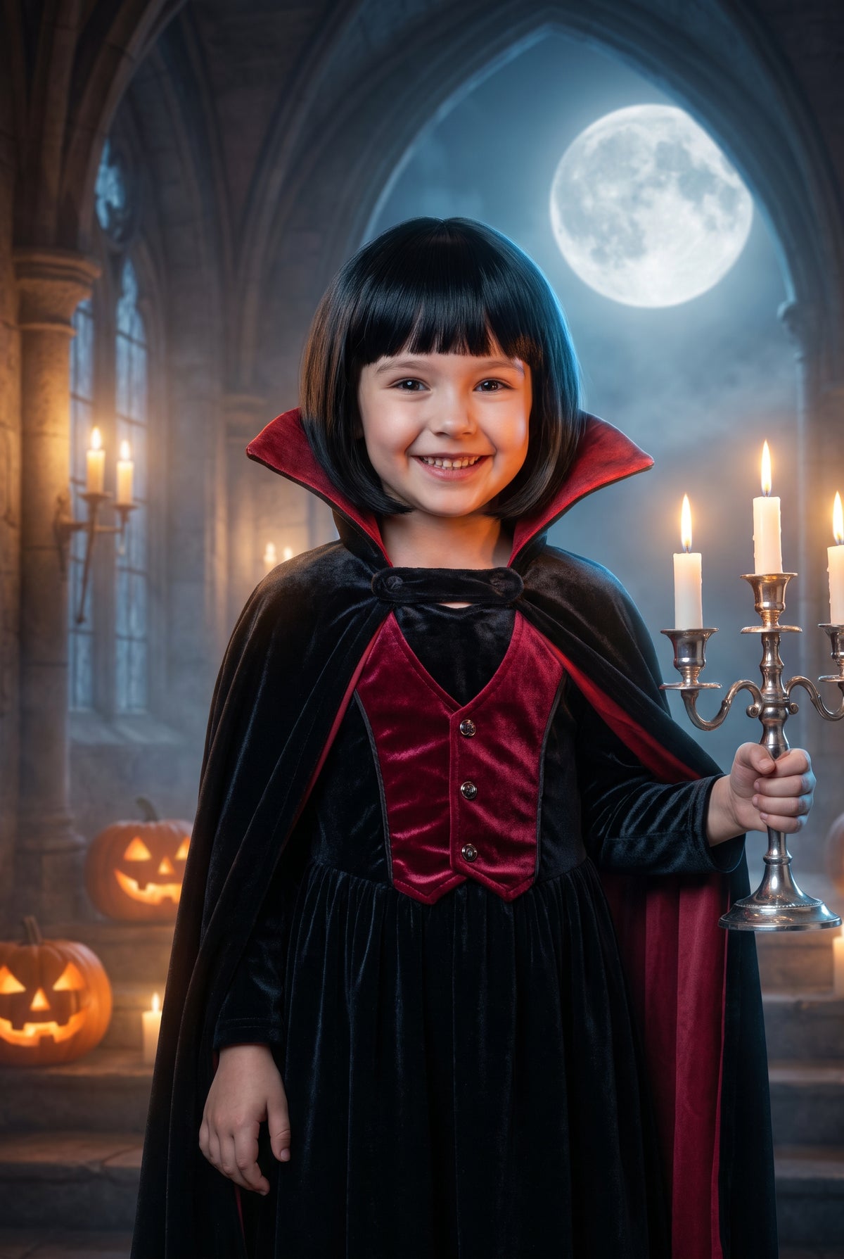 Personalized friendly vampire Halloween artwork shown on canvas
