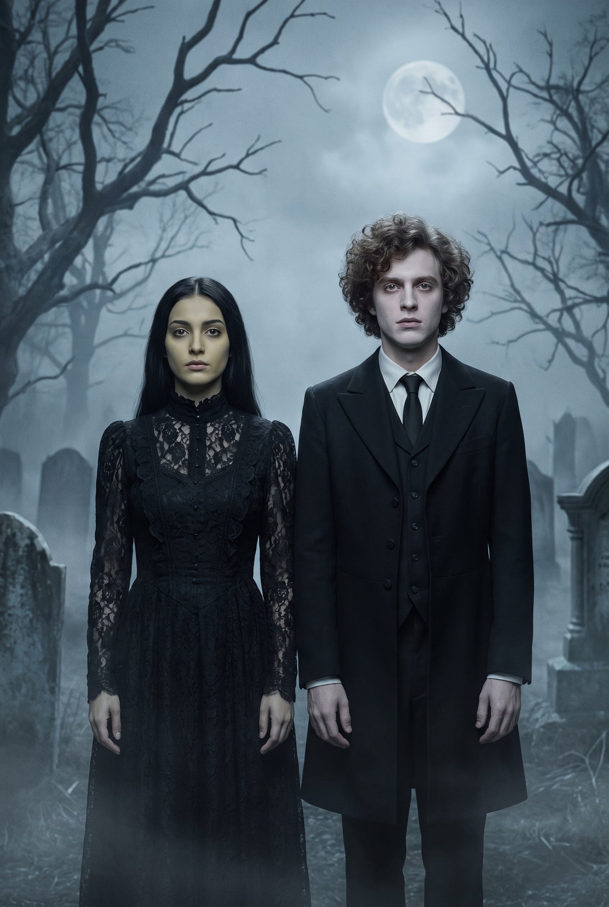 Personalized spooky gothic family portrait shown on canvas