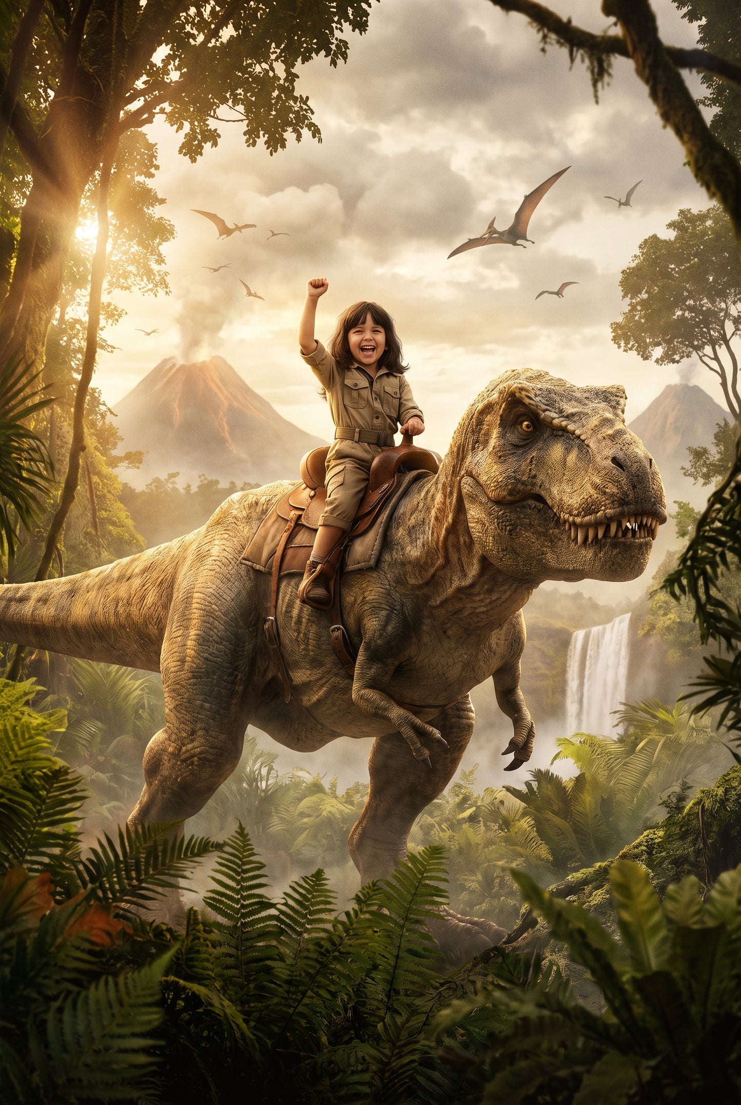 Personalized dinosaur rider artwork shown on canvas