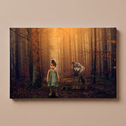 Personalized Wolf in the Forest portrait canvas