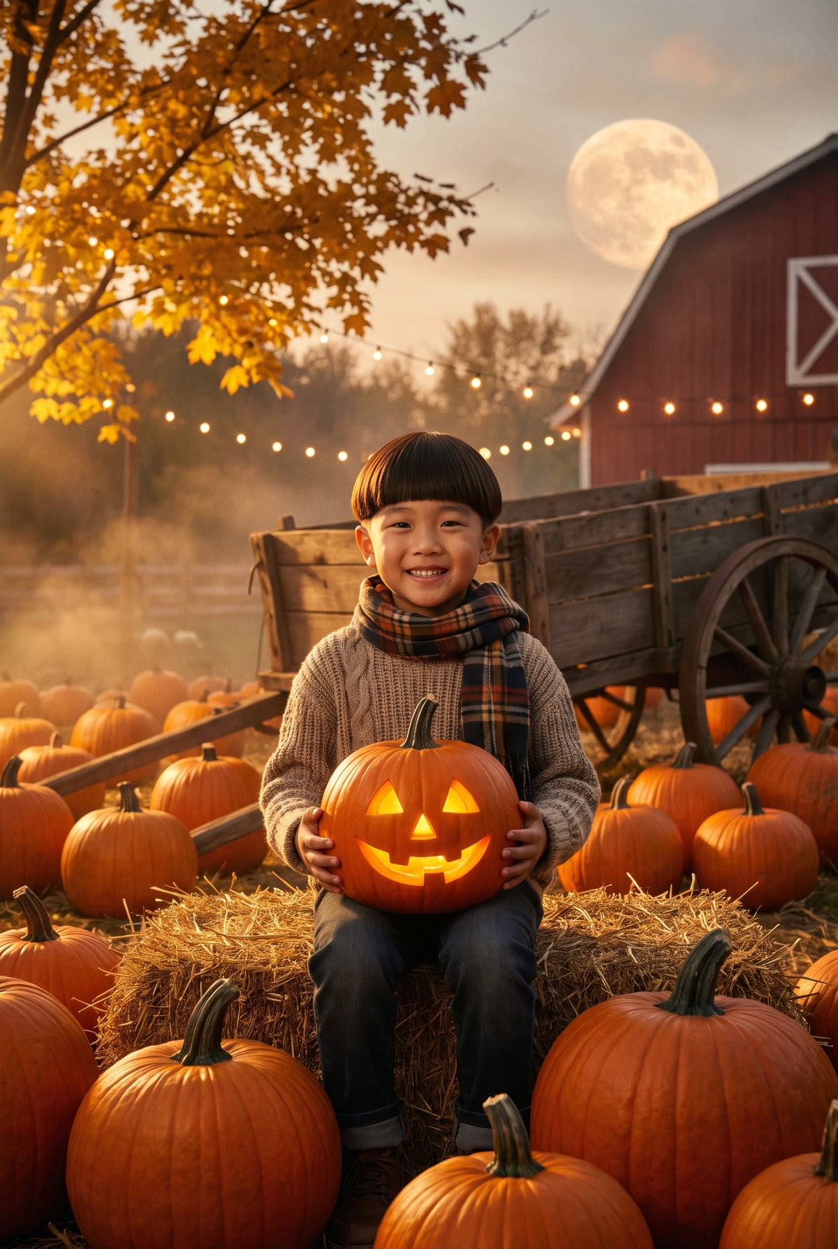 Personalized pumpkin patch autumn artwork shown on canvas