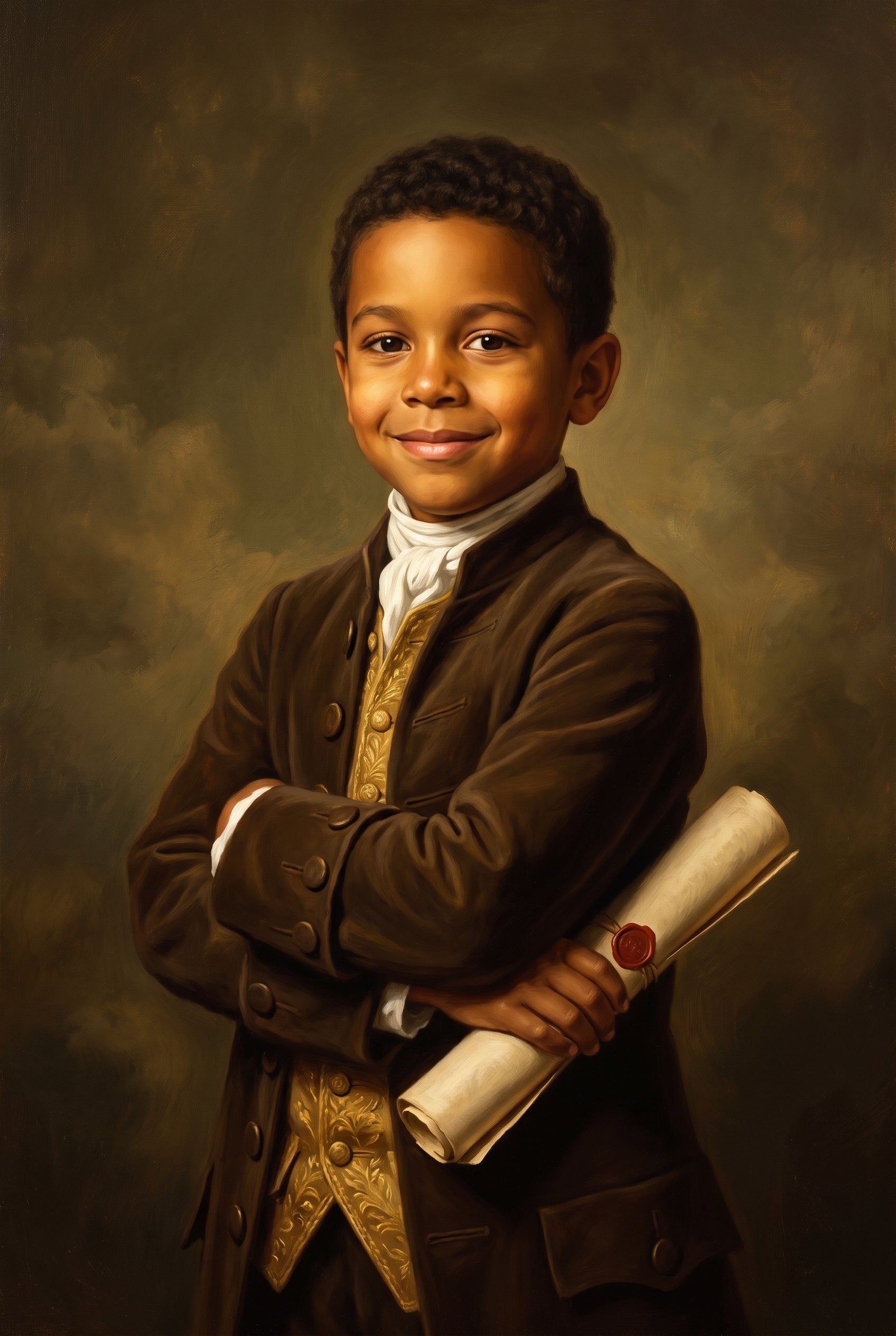 Personalized classical schoolmaster painting shown on canvas