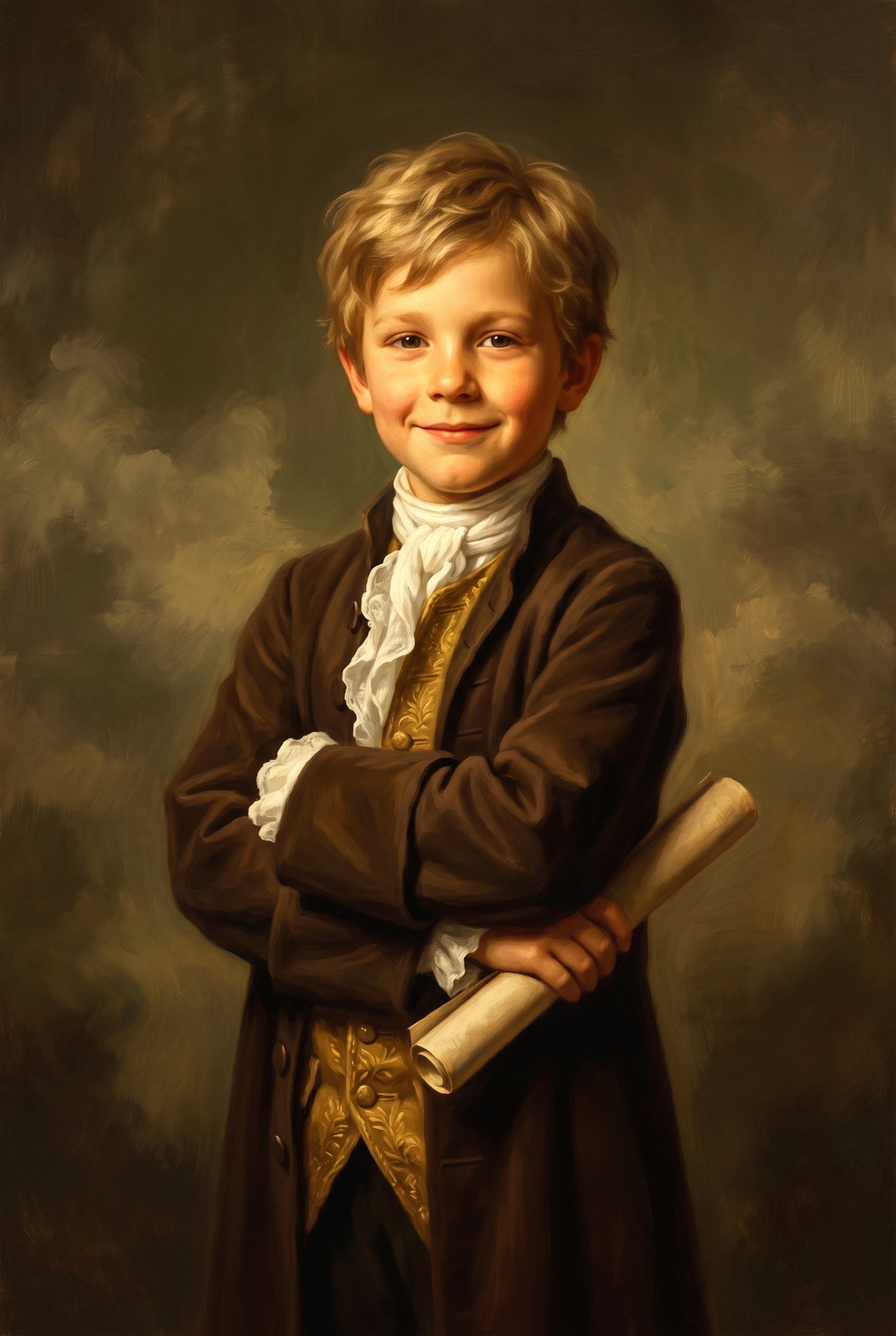 Personalized classical schoolmaster painting shown on canvas