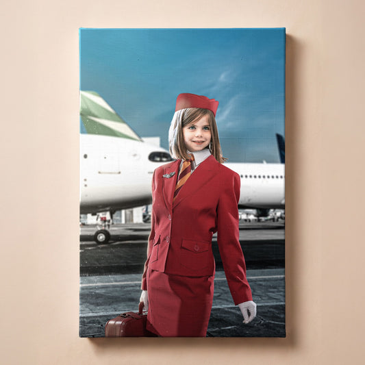 Personalized stewardess portrait canvas