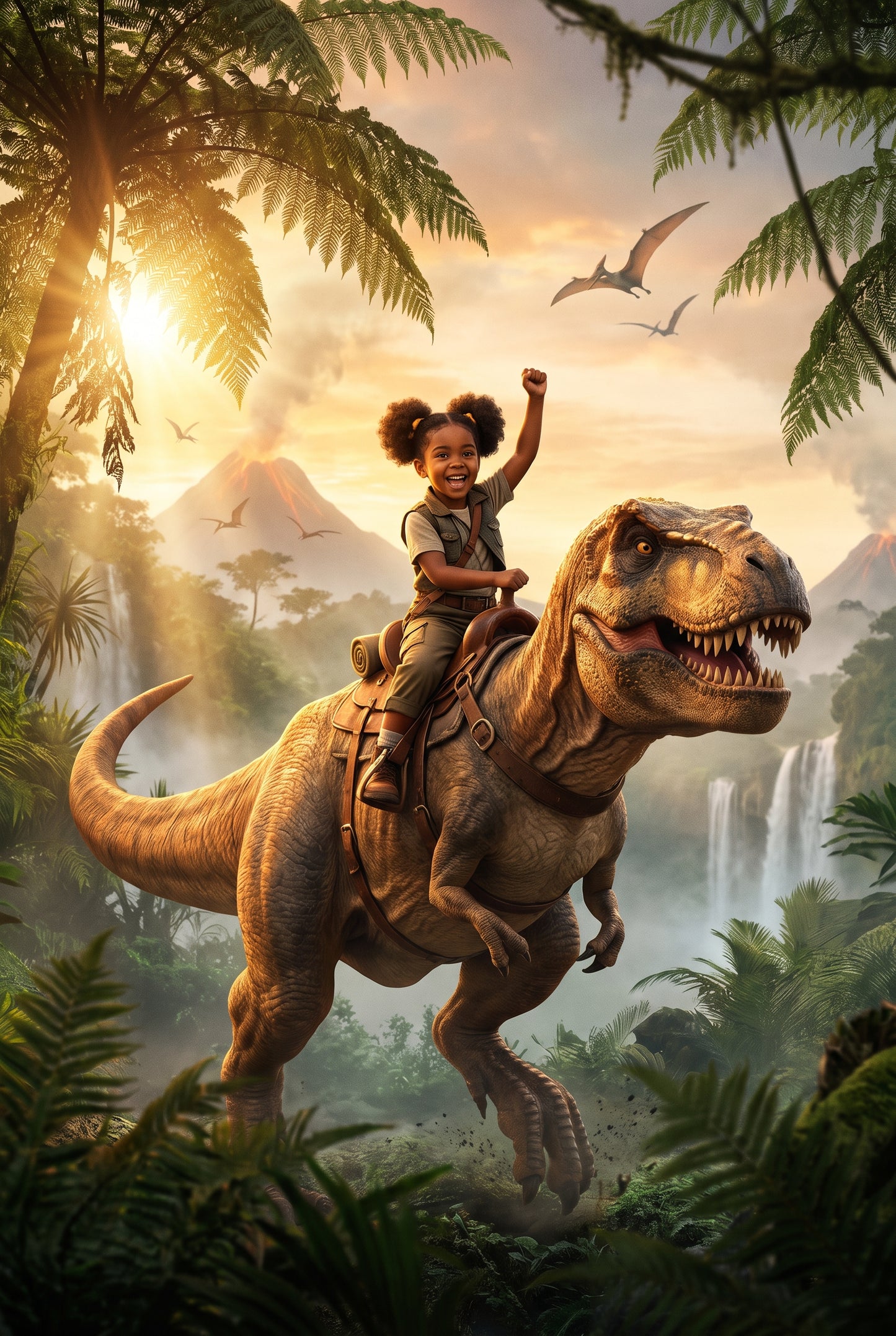 Personalized dinosaur rider artwork shown on canvas
