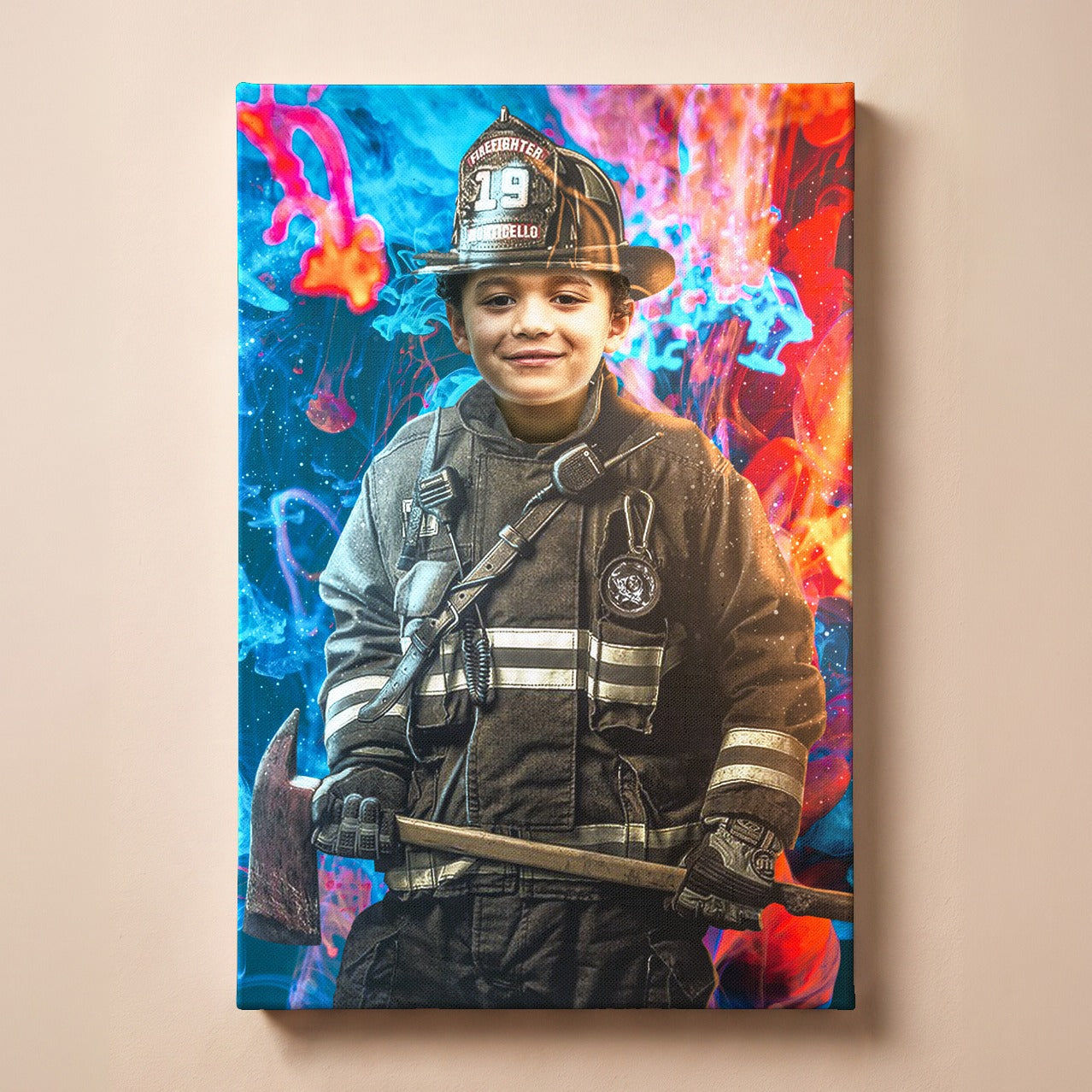 Personalized firefighter portrait canvas