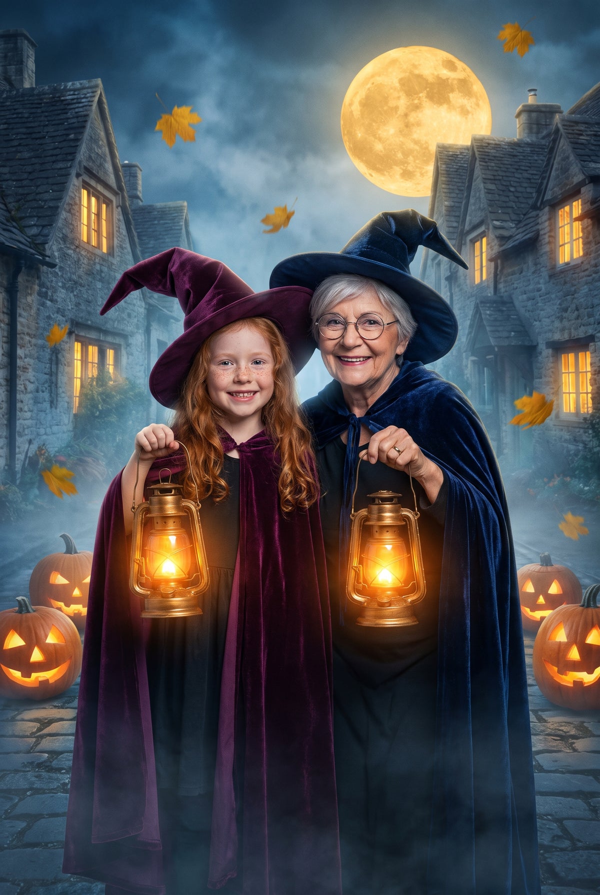 Personalized witch and wizard Halloween artwork shown on canvas