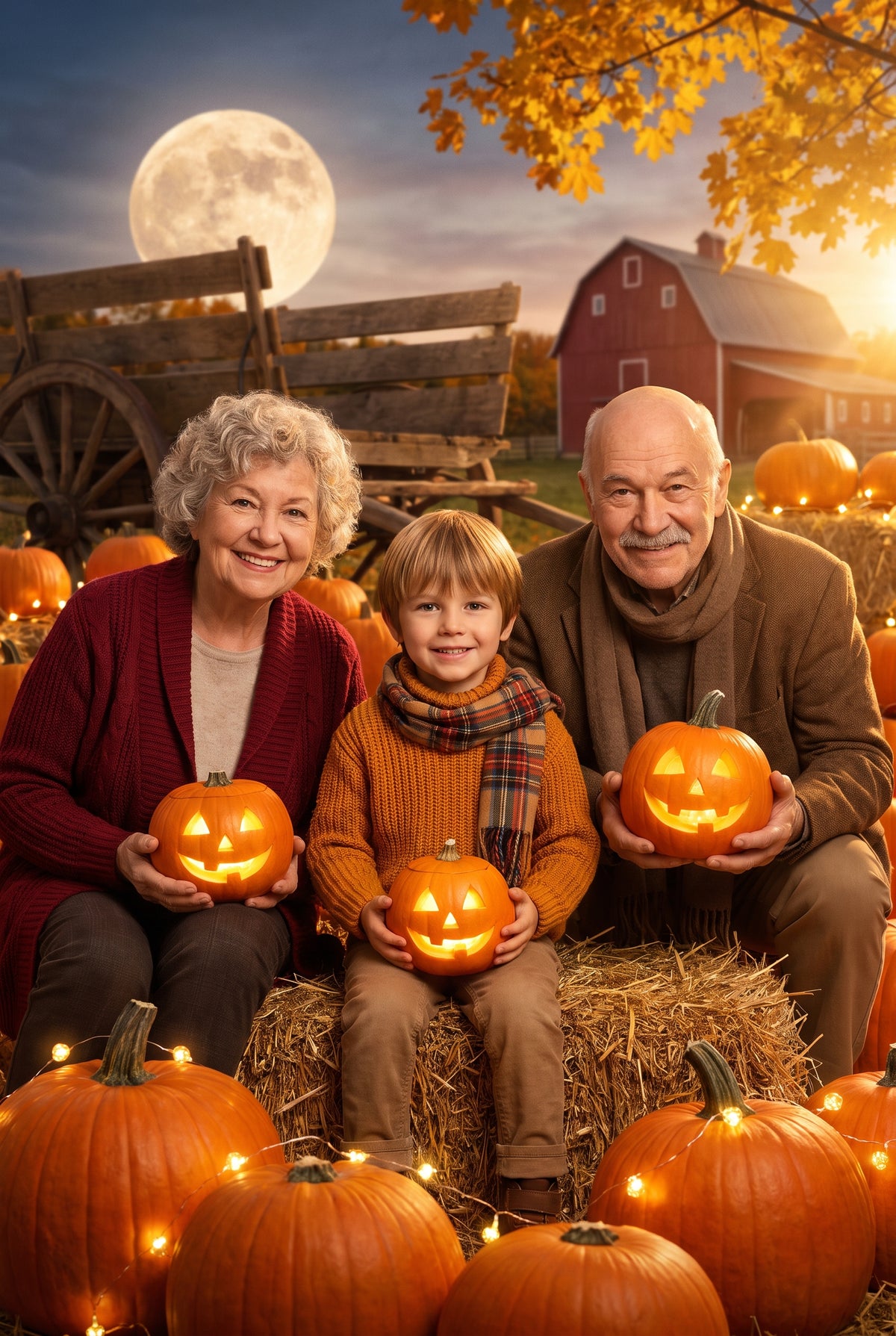 Personalized pumpkin patch autumn artwork shown on canvas